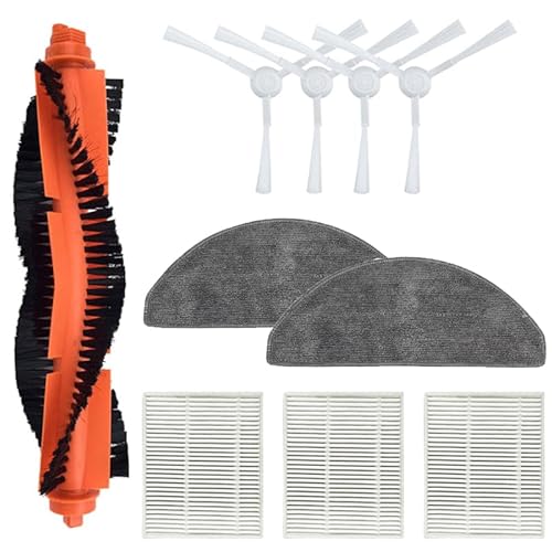 Moupaa Zubehör-Set für Xiaomi E10 E12 B112 Roboter-Staubsauger-Ersatzteile, 1 Hauptbürste, 4 Seitenbürsten, 3 Filter, 2 Wischmopp-Kleidung von Moupaa