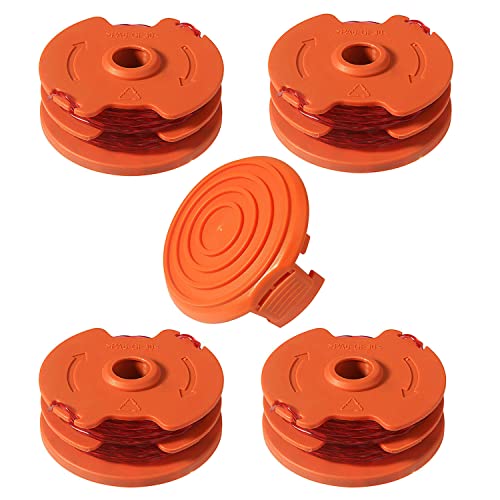 WA0007 Trimmerspule und Schnur für Worx WG116 WG119 WG124 Rasentrimmer, Gartengeräte, Ersatzteile, 4,8 m, 4 Fadenspulen + 1 Kappe, 4 Stück WA0007 Trimmerspule und Schnur für Worx WG116 WG119 WG124 Rasentrimmer, Gartengeräte, Ersatzteile, 4,8 m, 4 Fadenspulen + 1 Kappe, 4 Stück von Moupaa