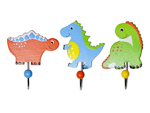 Kinder Kleiderhaken Wandhaken Blau Dinosaurier Holz für Jungen Kinderzimmer von Mousehouse Gifts