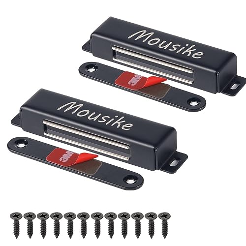 Mousike Magnetischer Türverschluss 30 kg Starke Edelstahl Schrankmagnete für Küchenschrank Kleiderschrank Schrank Schranktürverschluss (Schwarz 2er Pack) von Mousike