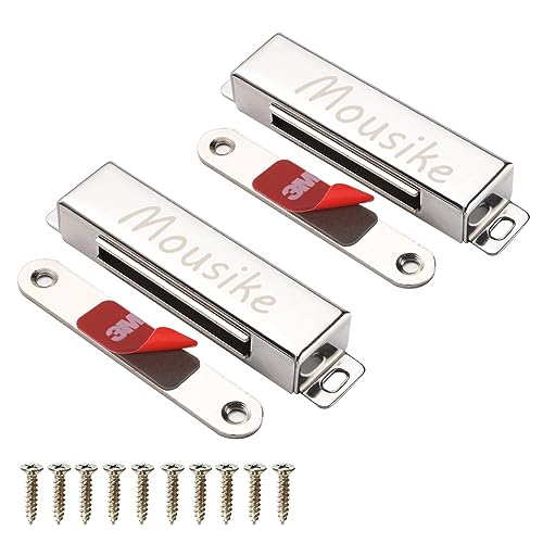 Mousike Magnetischer Türverschluss 30 kg Starke Edelstahl Schrankmagnete für Küchenschrank Kleiderschrank Schrank Schranktürverschluss (Silber 2er Pack) von Mousike