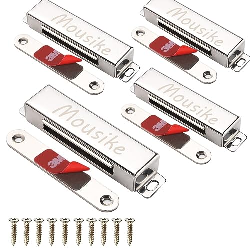 Mousike Magnetischer Türverschluss 30 kg Starke Edelstahl Schrankmagnete für Küchenschrank Kleiderschrank Schrank Schranktürverschluss (Silber 4er Pack) von Mousike