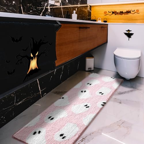Geister-Badezimmerteppich, 45,7 x 114,7 cm, Rosa, weich und saugfähig, getuftet, Halloween-Badematte, rutschfest, waschbar, Halloween-Badezimmerdekoration, Urlaubsdekorationen Geister-Badezimmerteppich, 45,7 x 114,7 cm, Rosa, weich und saugfähig, getuftet, Halloween-Badematte, rutschfest, waschbar, Halloween-Badezimmerdekoration, Urlaubsdekorationen von Moutina