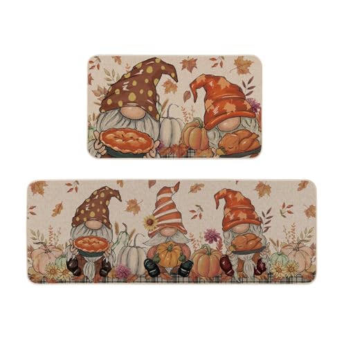 Moutina Dekorative Küchenteppiche mit Kürbiskuchen, 2 Stück, Herbsturlaub, Heimdekoration, flache Küchenmatten für den Boden, 43,2 x 73,2 cm und 43,2 x 119,2 cm von Moutina