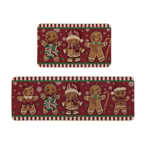 Moutina Weihnachtsteppich-Set mit Lebkuchen mit Zuckerstange, 2 Stück, Winter-Schneeflocke, Weihnachtsdekoration, flache Küchenmatten für den Boden, 43,2 x 73,2 cm und 43,2 x 129,2 cm Moutina Weihnachtsteppich-Set mit Lebkuchen mit Zuckerstange, 2 Stück, Winter-Schneeflocke, Weihnachtsdekoration, flache Küchenmatten für den Boden, 43,2 x 73,2 cm und 43,2 x 129,2 cm von Moutina