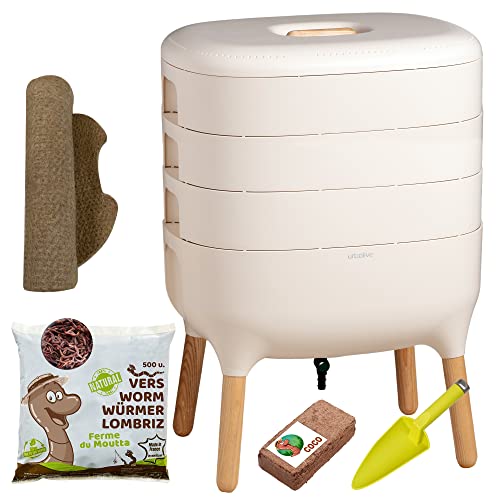 Moutta | Urbalive 3 Schalen Elfenbein, Komplettset I Design Wurmkomposter I 250g Kompostwürmer / 500 STK. I Startersubstrat I Hanfmatte + Schaufel I Innenraum, Balkon und Garten Moutta | Urbalive 3 Schalen Elfenbein, Komplettset I Design Wurmkomposter I 250g Kompostwürmer / 500 STK. I Startersubstrat I Hanfmatte + Schaufel I Innenraum, Balkon und Garten von Moutta