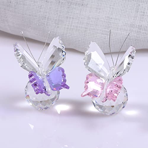 2 Packung handgefertigte Glas fliegenden Schmetterling Ornamente Kristall Schmetterling Figuren dekorative Tafelaufsatz für Home Souvenir Geburtstag Geschenke für Frauen (rosa & lila) von Movdyka