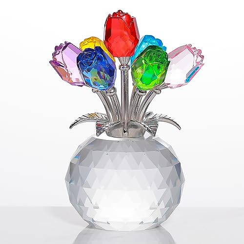 Bunte Rosenblüten-Kristallfigur mit Vase, Blumenstrauß, Ornament, Geschenke für Ehefrau, Freundin, Frauen, handgefertigte Kristallblume, Sammlerstück, Heimdekoration, Tischdekoration für Valentinstag Bunte Rosenblüten-Kristallfigur mit Vase, Blumenstrauß, Ornament, Geschenke für Ehefrau, Freundin, Frauen, handgefertigte Kristallblume, Sammlerstück, Heimdekoration, Tischdekoration für Valentinstag von Movdyka