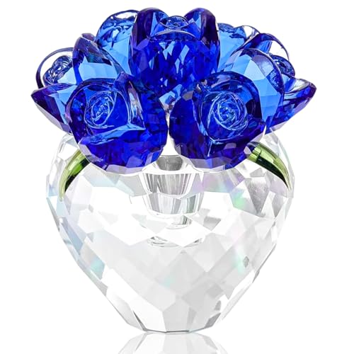Movdyka Blaue Kristall-Rosenfiguren, Blumenstrauß mit Vase, Geburtstag für Frauen, Mutter, Glasornament, Dekoration, Weihnachten, Valentinstag, Hochzeitstag Movdyka Blaue Kristall-Rosenfiguren, Blumenstrauß mit Vase, Geburtstag für Frauen, Mutter, Glasornament, Dekoration, Weihnachten, Valentinstag, Hochzeitstag von Movdyka