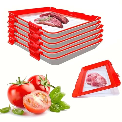 Food Preservation Tray,Einmachtablett Vakuum Frischhaltetablett mit Elastischer Folie Aufschnittbox Fresh Plate,Kühlschrank Organizer Aufschnitt Wurst Aufbewahrung Aufschnittboxen (4PCS) von Movehii
