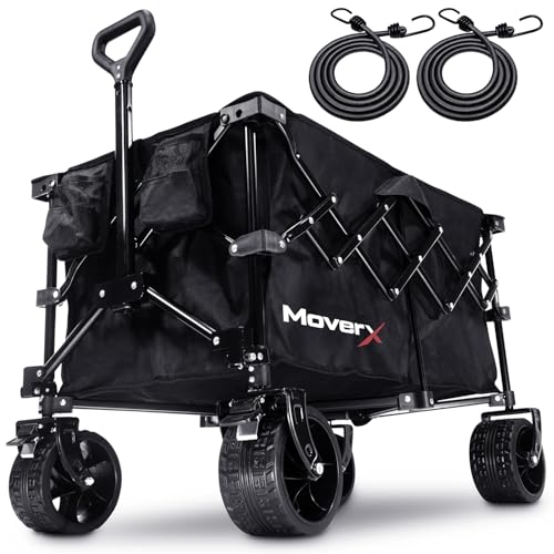 MoverX 120L Festival Trolley auf Rädern Faltwagen Tragbarer Campingwagen Faltbarer Trolley für Strand Outdoor Garten Picknick Einkaufen Angeln Breite Räder Verstellbarer Griff Schwarz von MoverX