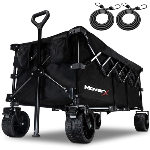MoverX 300L Festival Trolley auf Rädern Faltwagen Tragbarer Campingwagen Faltbarer Trolley für Strand Outdoor Garten Picknick Einkaufen Angeln Breite Räder Verstellbarer Griff Schwarz von MoverX