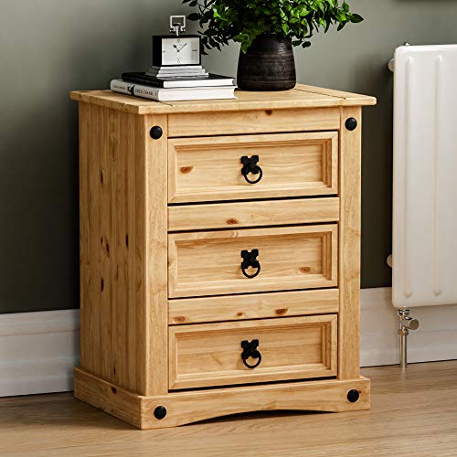 Vida Designs - Corona 3 Schubladen Nachttisch, Kiefer, H 60 x W 48 x D 35 cm, Distressed Waxed Solid Pine Tisch, Holz Vida Designs - Corona 3 Schubladen Nachttisch, Kiefer, H 60 x W 48 x D 35 cm, Distressed Waxed Solid Pine Tisch, Holz von Vida Designs