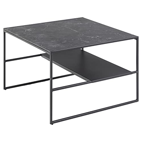 Amazon-Marke: Movian Couchtisch mit einer Ablage, marmorierte Tischplatte, schwarzes Metallgestell, 70.1 x 44.96 x 70.1 cm, Quadratisch, Schwarz von Movian
