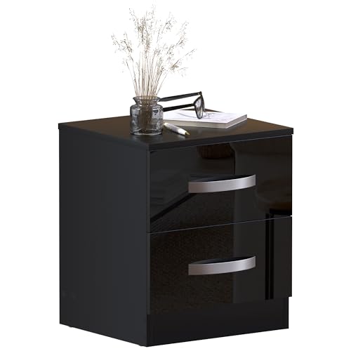 Amazon-Marke – Movian Nachttisch mit 2 Schubladen, Hochglanz, schwarz, 47 x 40 x 36 cm von Movian