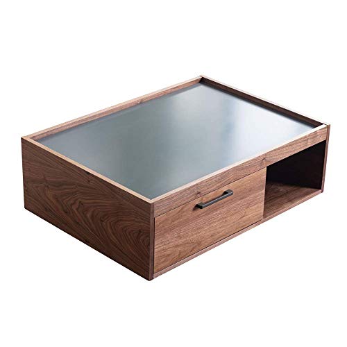 Amazon Marke - Movian Ljungan, Couchtisch mit 2 Schubladen, 98 x 70 x 32,5 cm, Grau und Nussbaumoptik von Movian