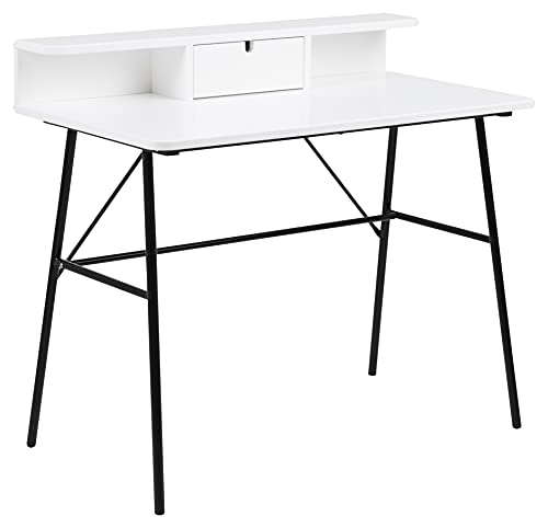 Amazon-Marke: Movian Schreibtisch mit 1 Schublade, Rechteckig, Mattweißes Holz platte und schwarzes Gestell, 100 x 55 x 89 cm von Movian