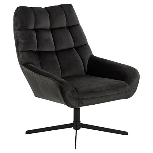 AC Design Furniture Pareesa Lounge Sessel mit Drehfunktion, Bezug in Graubraun und Schwarzen Stahlbeinen, Polstersessel im Modernen Stil, Wohnzimmermöbel, B: 73 x H: 88 x T: 82 cm von AC Design Furniture