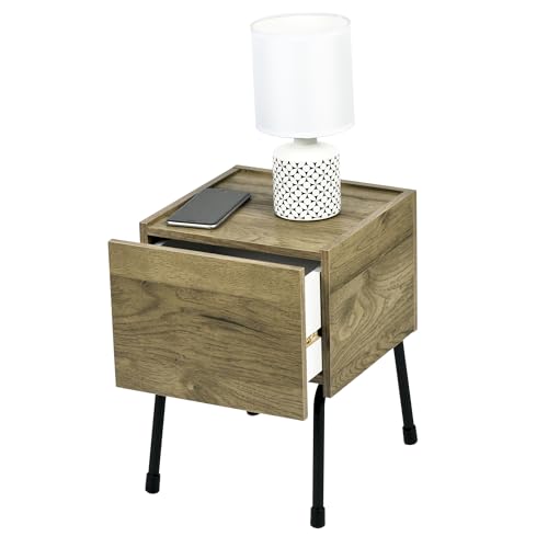 Iris Ohyama, Nachttisch, Kleiner Beistelltisch, Nachttisch, 1 ausziehbarer Tisch, Füße mit Kratzschutz, Geräumig, Eleganter Chic, Schlafzimmer - Side Table IWST-300 - Aschbraun von Iris Ohyama