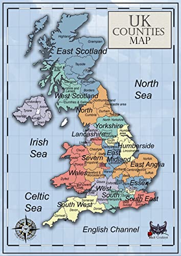 UK Counties map 1 Poster A2 - Filmkunstposter in verschiedenen Größen für Wohn- oder Schlafzimmerideen. Randlose Kultfilmbilder, klassische ikonische 70er, 80er, 90er Jahre, Vintage-Retro-Wanddekorat von Movie Posters