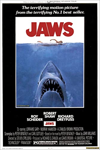 jaws A1 Poster on Canvas - Filmkunstposter in verschiedenen Größen für Wohn- oder Schlafzimmerideen. Randlose Kultfilmbilder, klassische ikonische 70er, 80er, 90er Jahre, Vintage-Retro-Wanddekoration von Movie Posters