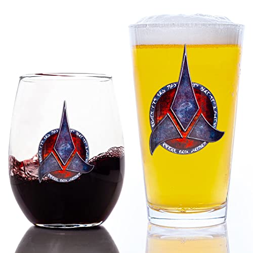 Movies On Glass Star Trek Klingon Warrior His and Hers Bar Set with Quotes in plqaD Special Edition in Universe Classic Color Line Includes Two Glasses - 16 and 15oz von Movies On Glass