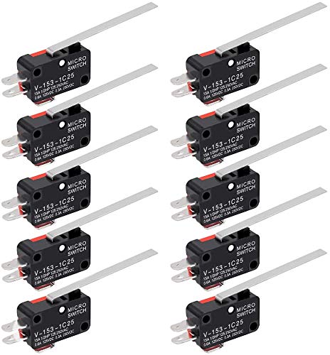 Movilideas – 10 Stück Bumper Microtaster Endschalter mit Hebel 1A 125 VAC 3-polig (langer Hebel) von Movilideas