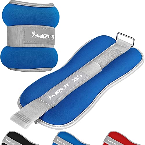 MOVIT® 2er Set Gewichtsmanschetten Neopren mit Reflektormaterial und Frottee-Einsatz Laufgewichte für Hand- und Fußgelenke 2x 2,0 kg blau von MOVIT