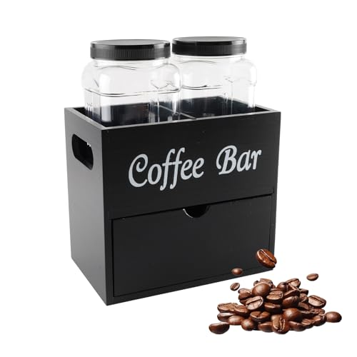 Mowhut Kaffeebar-Organizer mit Schublade, Holz-Kaffeestation, Zubehör, Aufbewahrung für Arbeitsplatte, Kapselhalter mit Griff, Tee, Zucker, Gewürz-Organizer, Schwarz von Mowhut