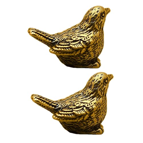 Moxeupon Messing-Vogelfiguren, Messing-Spatz- - Retro Messing Spatz Schreibtischdekoration 2STK,Vintage Ornamente Kupfer Spatz Statuen Messing Vogel Statue Retro Spatz Figuren für Regale Vintage von Moxeupon