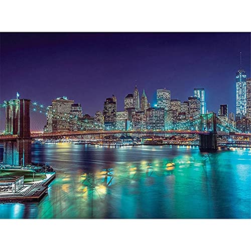 Moxiaa 5D Diamant Malerei Set,5D Diamant Painting Bilder Skyline von New York Diamond Painting Full Dril Crystal Strass Stickerei Kreuzstich Kunst Handwerk für Home Dekoration Wanddekoration 30x40cm von Moxiaa