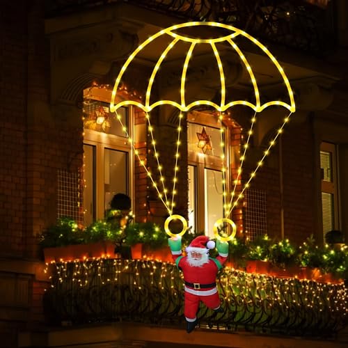 Moxled Weihnachtsbeleuchtung Außen Batterie Warmweiß - 85cm LED Fallschirm Lichterkette Batterie mit Timer, 8 Modi, Wasserdicht Lichterkette Weihnachten für Innen Außen Garten Weihnachtsdeko Fenster von Moxled