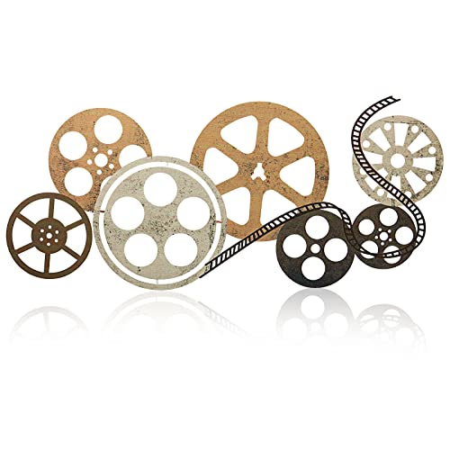Filmrolle aus Metall, abstrakt, antike Filmkinodekoration, schöne Filmrolle, Wanddekoration, zeitgenössische dekorative Wandkunst, Filmrolle für Zuhause, Büro, Studio-Dekor (28 x 24 x 8,9 cm, bunt) von Moxweyeni