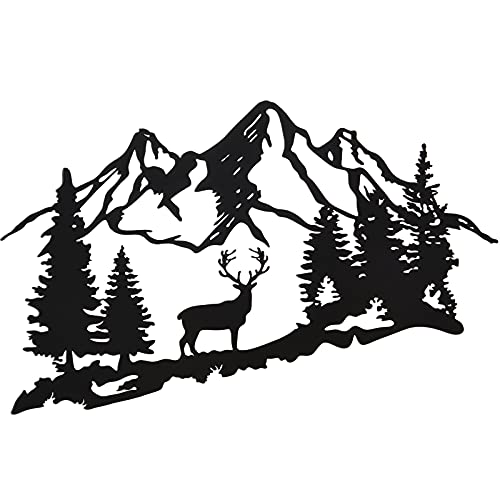 Rustikale Wanddekoration aus Metall, Wald, Hirsch, Berghütte, Dekoration, rustikale Tierjagd-Dekoration für Schlafzimmer, Wanddekoration, 33 x 20 cm (schwarz) von Moxweyeni