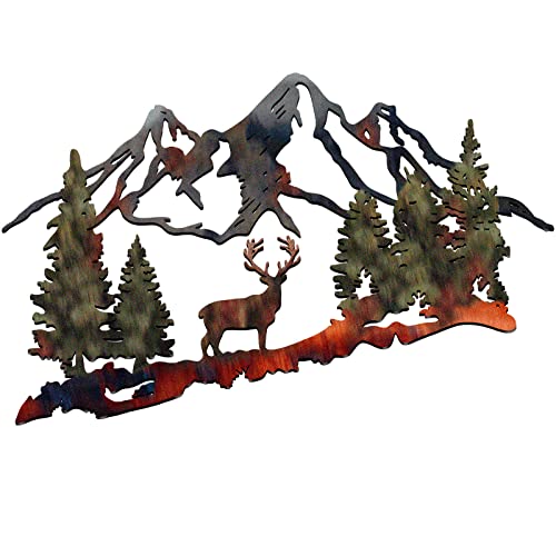 Moxweyeni Rustikale Wanddekoration aus Metall, Wald, Hirsch, Berghütte, Dekoration, rustikale Tierjagd-Dekoration für Schlafzimmer, Wanddekoration, 33 x 20 cm (frische Farbe) von Moxweyeni