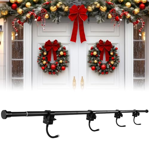 Moxweyeni Haustür Girlande Aufhänger, Verstellbare Breite 80.0 cm-240.0 cm, Edelstahl Girlande Aufhänger Weihnachtsdekoration Halter für Kranz Lichter Haustür Rahmen Outdoor, Keine Schrauben oder von Moxweyeni