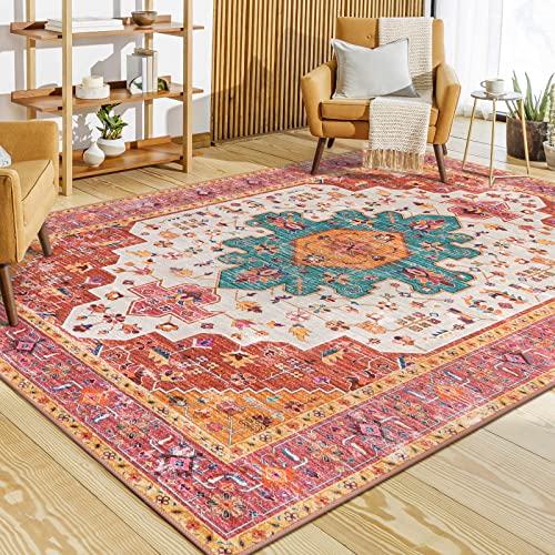 Moynesa Ultradünner waschbarer rosa Teppich – 15.2x22.9 cm großer Boho-Teppich für Mädchen-Schlafzimmer, Esszimmerteppich, Innenbereich, bedruckter persischer Bodenteppich für Wohnzimmerdekoration von Moynesa