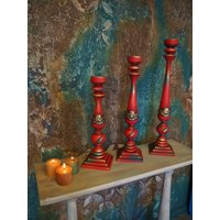 3Er Set Naturholz Hohe Dekorative Rote Kerzenhalter - Weihnachtsgeschenk Vintage Style-Wedding Decor 3Er Set Naturholz Hohe Dekorative Rote Kerzenhalter - Weihnachtsgeschenk Vintage Style-Wedding Decor von Mozaartworld