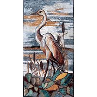 Handgefertigtes Marmor Mosaik Kunstwerk Reiher Am See, Wildtierkunst von Mozaico