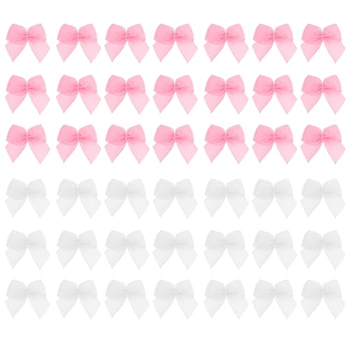 100 Stück Kleine Schleifen, 2.5cm Rosa and Weiß Mini Satinband Schleifen Winzige Vorgefertigte-Schleifen für Handwerk Basteln Geschenkverpackungen Scrapbooking Grußkarte Hochzeit Party Dekoration von Mozeat Lens