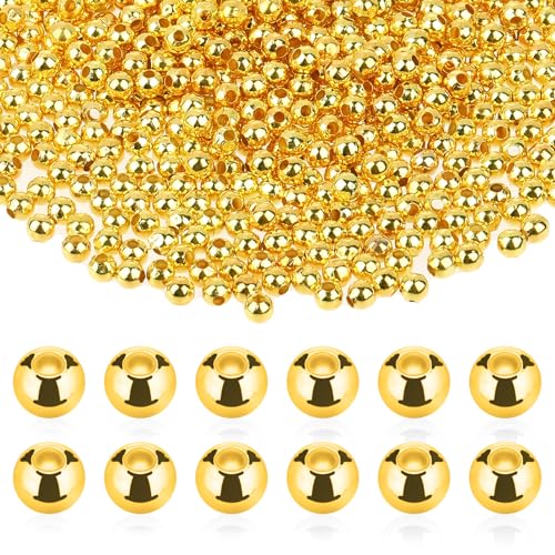 1500 Stück 4 mm Gold Perlen mit Lochglatte Runde Perlen Kleine Abstandsperlen Metall Perlen Mini Bastelperlen für DIY-Armbänder, Halsketten, Bastelarbeiten, Schmuckherstellungszubehör von Mozeat Lens