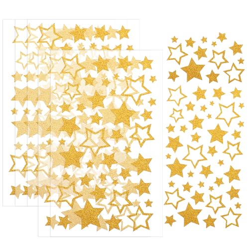 210 Stück Glitzer Sternaufkleber Goldstern Etiketten Selbstklebende glitzer Stern Scrapbook Sticker für Wand Weihnachten Geschenk dekoration (A) von Mozeat Lens