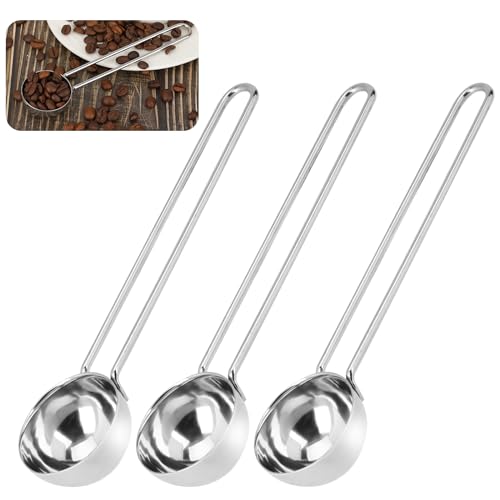 3 Stück Kaffeelöffel Kaffeemaßlöffel aus Edelstahl Dosierlöffel mit Langem Griff Wiederverwendbar Runder Kaffeelöffel Portionierer Silber Messlöffel mit Drahtgriff für Tee Kaffee Puderzucker (25 ml) von Mozeat Lens