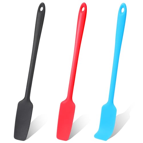 3 Stück Silikon Spatel Hitzebeständig Spatel Lange Griff Antihaft Gummi Schaber Teigschaber Nahtlose Gummi Spatel Rühren Mischwerkzeuge für Kochen Backen (Schwarz+Rot+Blau) von Mozeat Lens