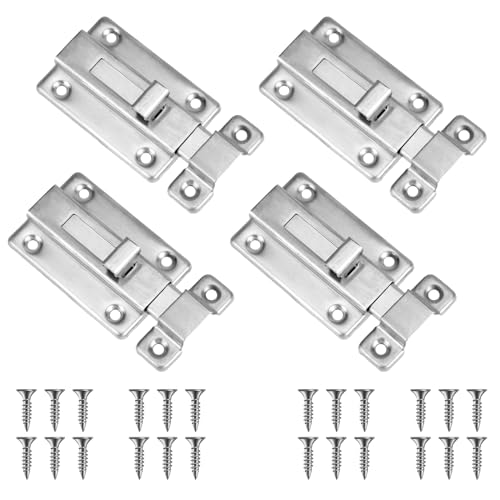 4 Stück Edelstahl Türriegel 3 Zoll Schiebeschloss Türverschlüsse mit 24 Schrauben Schieberiegelschloss Klein Sicherheitstürriegel für Gartentor Badezimmer Schuppen Toilette von Mozeat Lens