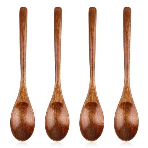 4 Stück Holzlöffel Esslöffel 22,5 cm Suppenlöffel Set mit langem Griff Holz Teelöffel japanischen Stil Küchengerät Mischen Rühren Kochen Kaffee Tee Marmelade Badesalz von Mozeat Lens