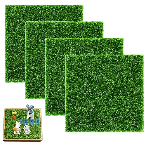 4 Stück Miniaturgarten Kunstrasen Teppich Künstliche Moos 15x15 cm Kunstrasen Kunstrasen Künstliche Rasen Matte Miniatur Garten Deko für den Innen und Außenbereich Mikrolandschaft Terrasse von Mozeat Lens