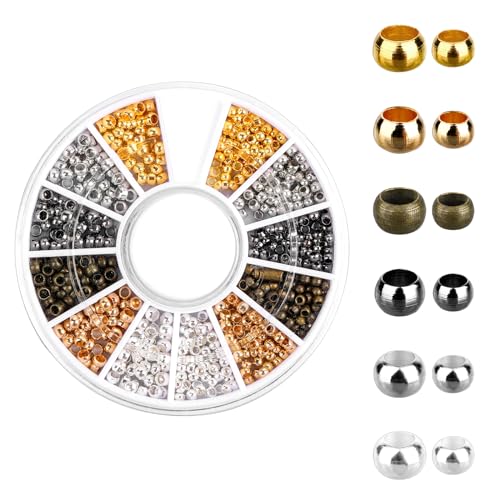 720 Stück Quetschperlen Set Gemischte Rondelle Perlen Tube Crimp Perlen Spacer Beads mit Aufbewahrungsbox Perlen Spacer für Schmuckherstellung Armbänder Halsketten DIY (2 mm 2,5 mm) von Mozeat Lens