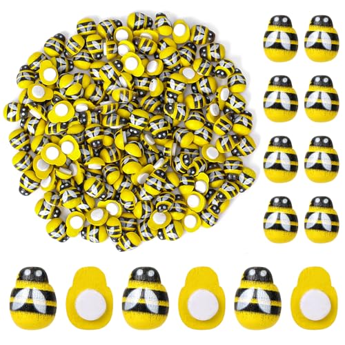 Dekobienen, 150 Stück Selbstklebend Mini Holz Bienen Holzbienen Gemalte Biene Biene Dekoration Verzierungen mit Flacher Rückseite Mini-Hummel Selbstklebende Holzverzierungen für DIY Handwerk von Mozeat Lens