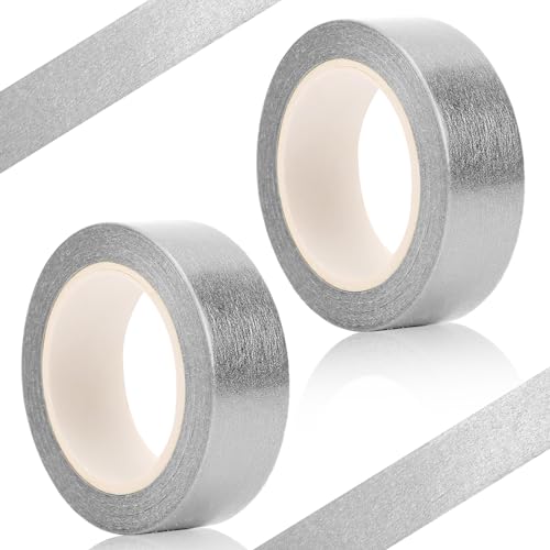 Mozeat Lens 2 Rollen Folie Washi Tape Selbstklebend 15mm x 10m Silber Klebeband Fliesennahtband Craft dekorative Klebeband für Scrapbook Geschenkverpackung Fliesennahtabdeckung von Mozeat Lens